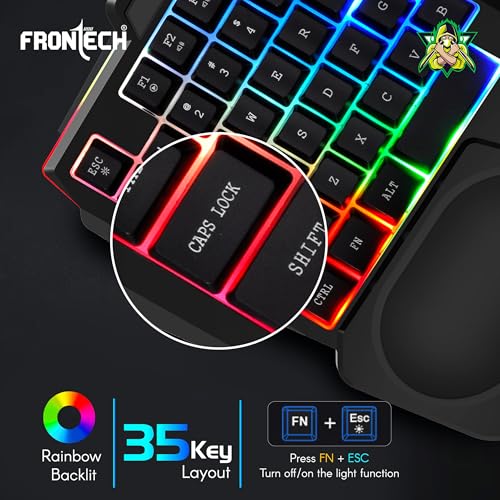Image of FRONTECH KB-0008P Dragon Fox Rainbow Backlit Gaming Keyboard | 35 Anti-Ghosting & Mechanical Keys | USB Wired Compact Keyboard for PC & Laptop | Windows Compatible | Plug & Play