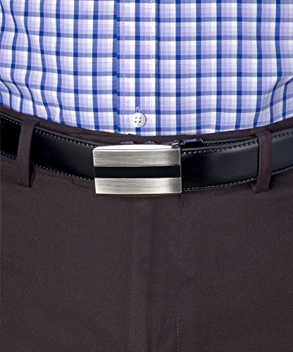 Cremson Men Gift Genuine Leather Metal Automatic Buckle Track Ratchet Dress Belt - Gunmetal & Silver Automatic Buckle/Black Leather4