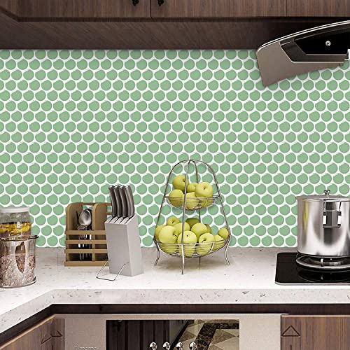 Vamos Tile 10-Sheet Peel And Stick Backsplash Tile - Penny Round Self Adhesive Tiles 3D Mosaic Decorative Wall Sticker Tile Stick On Backsplash For Kitchen Bathroom(Light Green) #TOP1