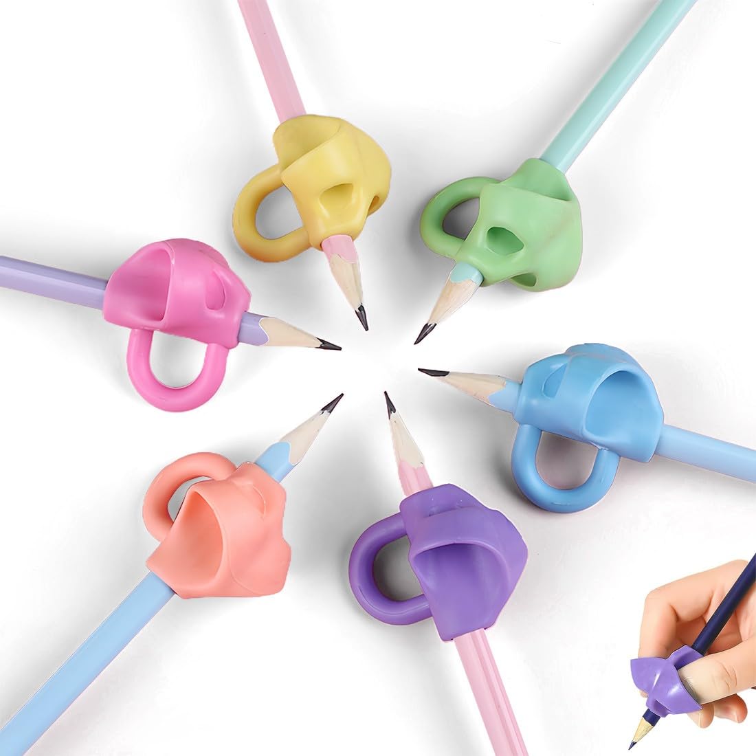 PLABBDPL 6 Piezas Adaptador Lapiz para Niños, Soporte de Lápiz de Niños Herramienta de Corrección de Postura de Escritura para Lápices，Adaptador Lapiz Pencil Grip de Ergonómicas Herramienta