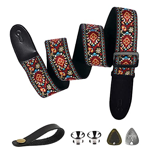 BetterJonny Sangle de guitare réglable en coton avec extrémités en cuir pour guitare western, guitare électrique, guitare acoustique, basse - Les Beatles, Paul McCartney, John Lennon, RIngo Starr, George Harrison BetterJonny Sangle de guitare réglable en coton avec extrémités en cuir pour guitare western, guitare électrique, guitare acoustique, basse