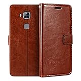 Shantime Lederhülle Kompatibel mit Huawei GX8, Business Design Magnetische Klapphülle, 3 Kartenfächer, Foto & Geheimfach(Braun)
