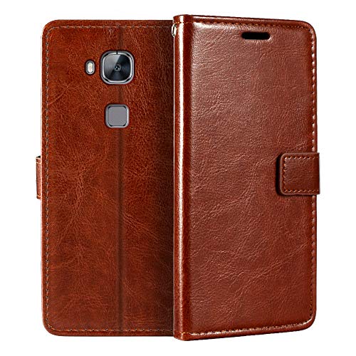 Shantime Lederhülle Kompatibel mit Huawei GX8, Business Design Magnetische Klapphülle, 3 Kartenfächer, Foto & Geheimfach(Braun)