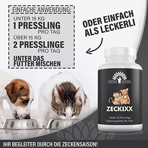 Adema Natural® ZECKIXX - Zeckentabletten für Hunde und Katzen - Zeckenschutz Katze - 60 Presslinge - Natürliche Formel für Tiere - Ohne künstliche Zusätze