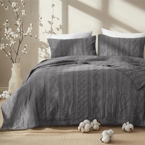 Bedsure Cotton Quilt Bedding Set, Queen, Grey, 3-Piece
