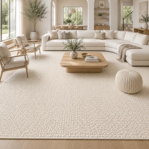 The Knitted Co. Handwoven Wool Area Rug - Hand Woven Natural Carpet Rugs- Bedroom...