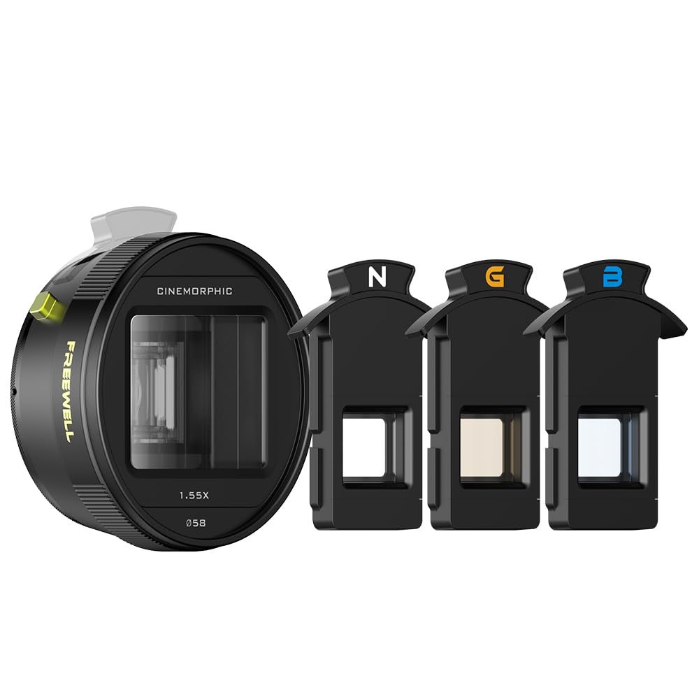 Photo 1 of Freewell 1.55x Anamorphic Lens for iPhone & Samsung - 3-in-1 Streak (Neutral, Gold, Blue) - Cinematic Smartphone Lens with Oval Bokeh - Compatible with 17mm Mount Case & Cage