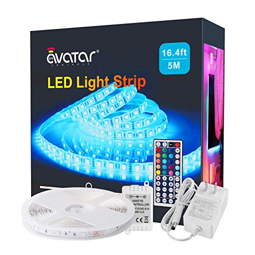 Tiras LED, Avatar Controls Luces LED 5M RGB Multicolor 5050 Control Remoto de 44 Botones Brillo/Velocidad ajustable Tira de Iluminación LED para Dormitorio, Cocina, Navideña, etc.