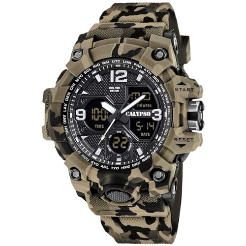 CALYPSO Reloj Digital Hombre Analógico de Caucho Marrón   Movimiento de Cuarzo   Resistente al Agua 5 ATM Fecha y Calendario, Cronógrafo, Doble Horario, Luz, Alarma, 12 y 24 Horas K5855/1 X Trem