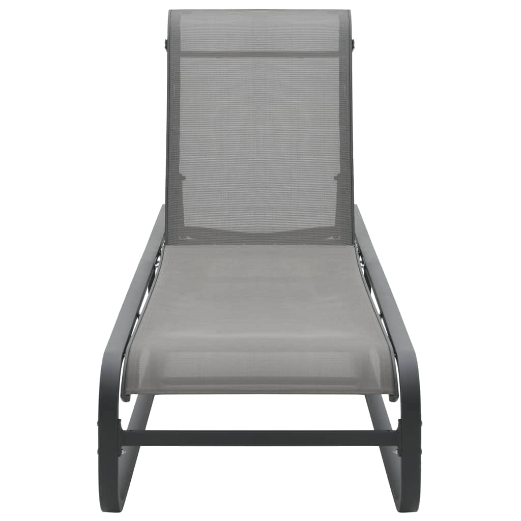 Komfortowy aluminiowy leżak do opalania z tekstylenowym obiciem, regulowany leżak ogrodowy i plażowy, leżak relaksacyjny na taras, balkon, basen, kemping, 200 x 65 cm, szary