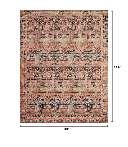 Loloi Layla Collection LAY-14 Mocha/Blush 7'-6" x 9'-6" .13" Thick Area Rug, Soft, Durable, Vintage Inspired, Distressed, Low Pile, Non-Shedding, Easy Clean, Printed, Living Room Rug