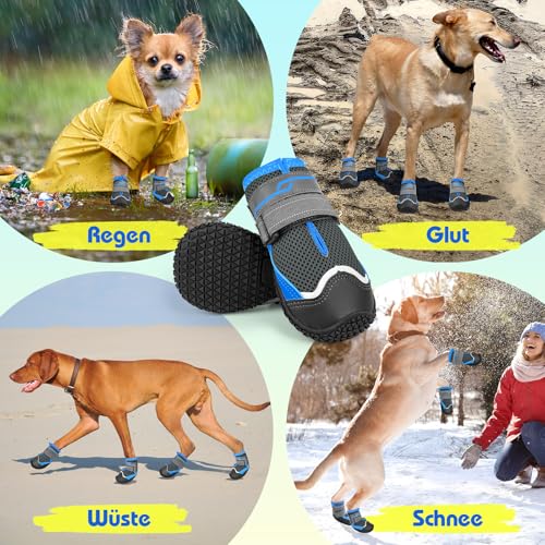 Weesiber Hundeschuhe Pfotenschutz, 4 Stück atmungsaktive Hunde Schuhe mit Rutschfester Sohle und reflektierendem Klettverschluss, Outdoor rutschfeste Hundestiefel für kleine Hunde (Grau, Größe 1)