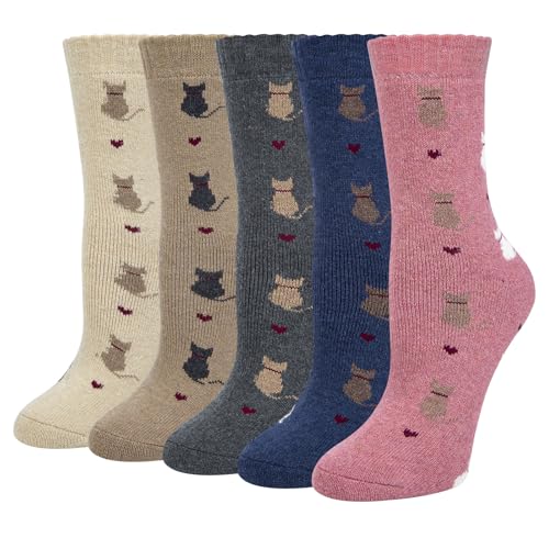 Wostock Calcetines de Lana para Mujer, Suaves y Calientes para Invierno - 5 Pares