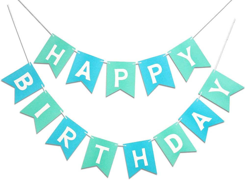 Mint Blue Happy Birthday Banner Signs Supplies for Boy Birthday Party Decorations Nursery Decor 13 Pieces