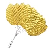 HOKPA 200Pcs Artificial Silk Rose Leaves, Fake Faux Wired Single Leaf for DIY Crafts Floral Arrangements Home Kitchen Wedding Garland Party Decorations (Gold)