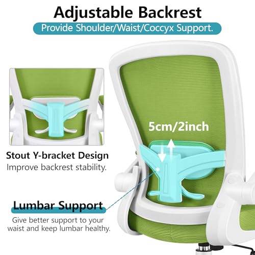FelixKing Office Chair, Ergonomic Desk Chair Breathable Mesh Chairs Adjustable High Back Lumbar Support Flip-up Armrests, Executive Rolling Swivel Comfy Computer Chairs Home Office Green