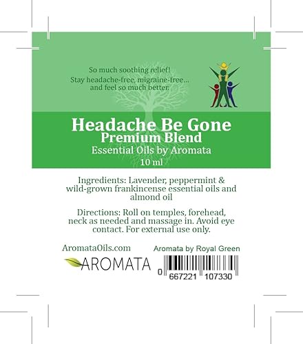 Aromata Headache Be Gone Roll-On. Easy Blissful Relief For Headaches, Migraines, Sinus. Therapeutic-Grade, Aromatherapy Essential Oil Premixed. 100% Natural, Safe, Hassle-Free 10Ml 0.3-Once #TOP1