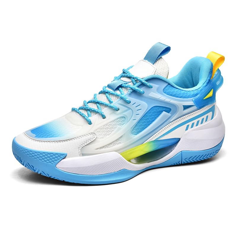 KIUSMETY Women's Men's Basketball Shoes Breathable Comfortable Leightweight Fashion Non Slip Sport Outdoor Sneakers for Woman Man Blue Size 9