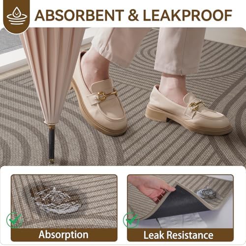 Front Door Mat 31''x47'', Absorbent Dirt Resist Washable Non Slip Low-Profile Indoor Doormat, Welcome Entryway Door Mats,Brown — view 2