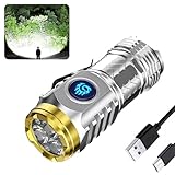 fencyatt German Three-Eyed Monster Mini Flash Super Power Flashlight, Rechargeable High LumensHigh Power Led Flashlights with Zoomable, 5 Modes IPX7 Waterproof Flashlight (Silver)