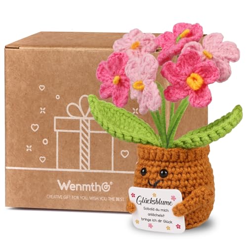 WenmthG Geschenk Glück Gestrickte Rosa Vergissmeinnicht für Frauen Männer Freunde Kollegen Famili, Motivation Anti Stress Geschenke Pocket Hug Glücksbringer Positive Kartoffel Deutsch Ersatz - 1 St