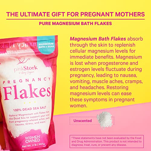 Pink Stork Pregnancy Flakes: Bath Salts with Pure Magnesium (Unscented), Alleviates Pregnancy Aches & Pains, Morning Sickness Relief, Women-Owned, 2 lbs