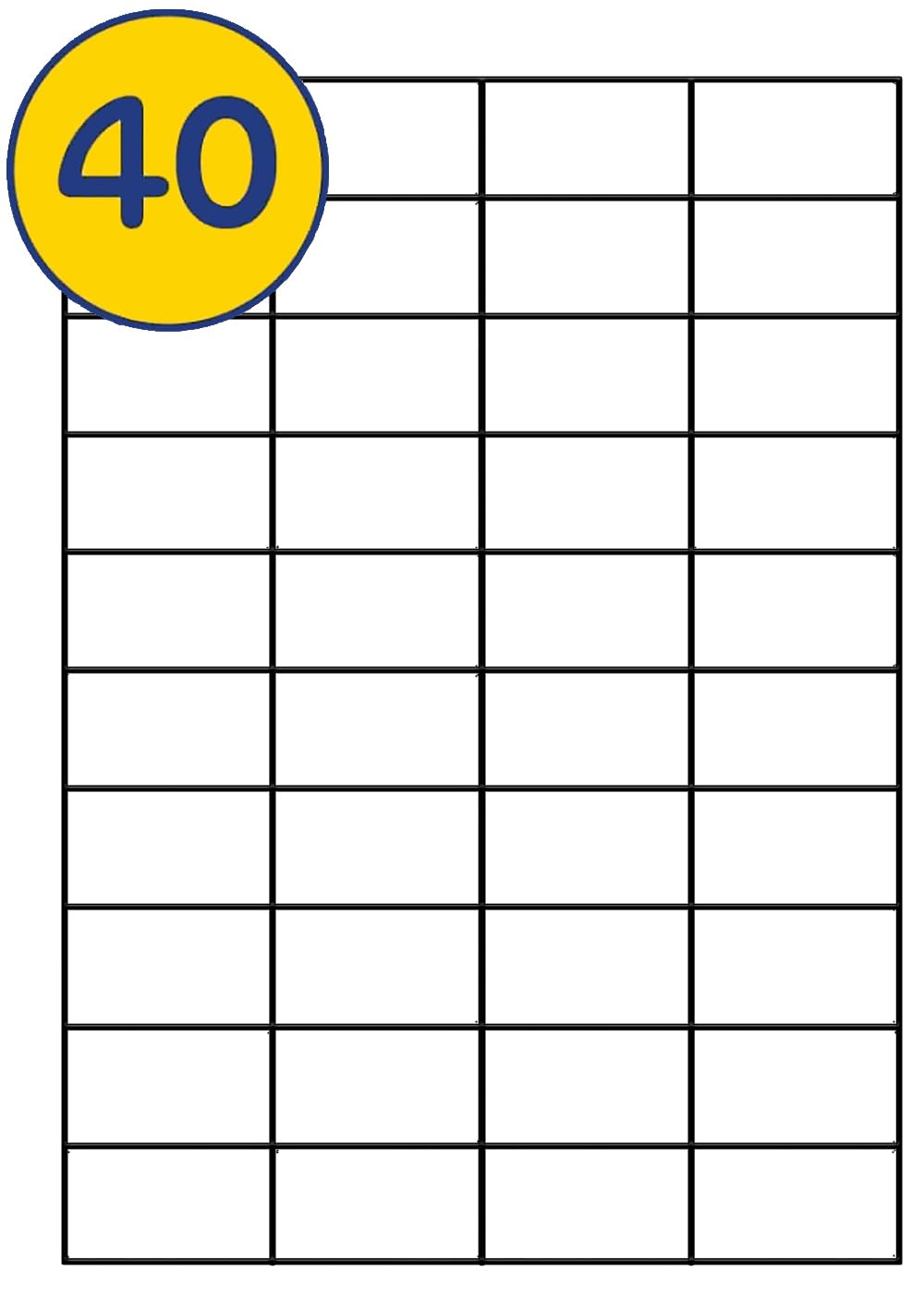 LABELS4U 500 Sheets A4, 40 Labels per Sheet, Size 52.5 x 29.6mm (20000 Labels)