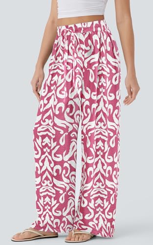 Image of PRETTYGARDEN Womens Pants Elastic Waist Floral Lightweight Palazzo Pants for Women Casual Lounge Wide Leg Pants Woman