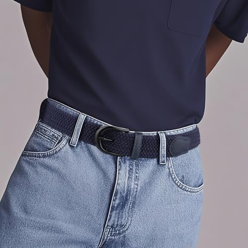 Image of Mile High Life | Braided Stretch Elastic Belts | Pin Oval Solid Black Belt Buckle | PU Loop End Tip Men /Women /Junior Belt