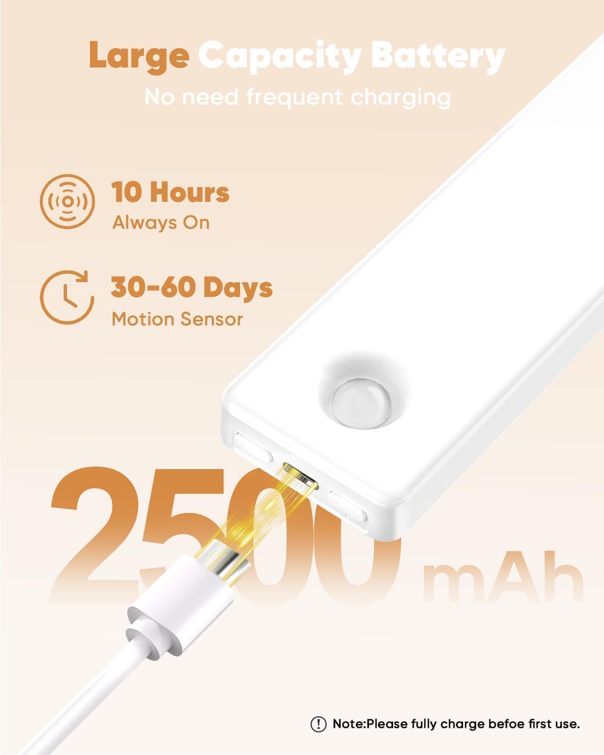 13inch Under Cabinet Lighting, 3 Color Temperatures Motion Sensor Light Indoor, USB Rechargeable Battery Operated Closet Lights, Dimmable LED Cabinet Lights, Under Counter Light for Kitchen (2 Pack)