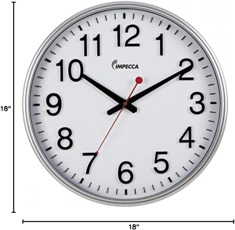 Impecca Wall Clock 4-Pack Extra Large Classic Wall Clock, 3D Bold Clear Numbers, 18", Metallic Silver