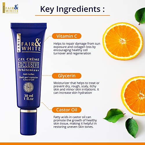 Fair And White Exclusive, Brightening Gel Cream - 30 Ml / 1 Fl Oz - Deeply Moisturizes, Formulated To Fade Dark Spots With Vitamin C, Glycerin & Castor Oil #TOP1