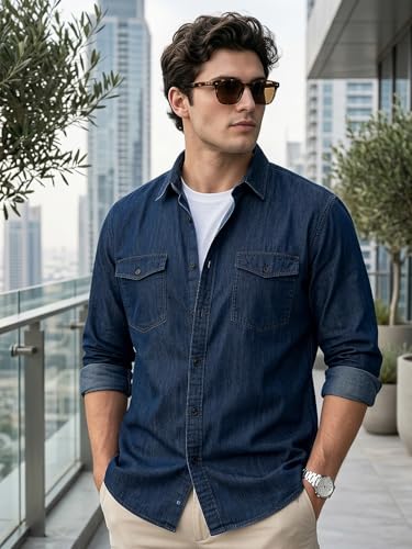 Image of Urbano Plus Men's Full Sleeve Regular Fit Casual Denim Shirt