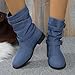 KAJXZ Boots for Women Faux Leather Wide Width Slouchy Ankle Boots Fashion Low Heel Belt Ruched Round Toe Chunky Heels Mid Calf Booties Casual Outdoor Short Booties