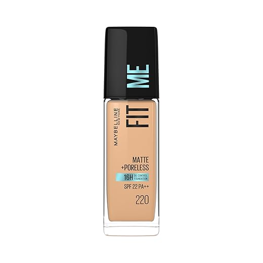 Maybelline New York Liquid Foundation, Matte Finish, With SPF, Absorbs Oil, Fit Me Matte + Poreless, 220 Natural Beige, 30ml