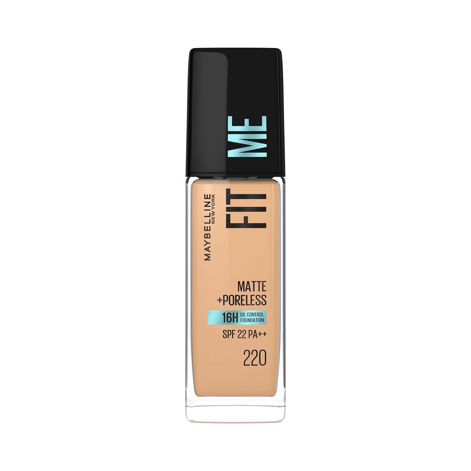 Maybelline New York Liquid Foundation, Matte Finish, With SPF, Absorbs Oil, Fit Me Matte + Poreless, 220 Natural Beige, 