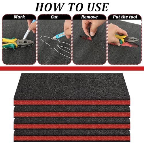 6 Pack Tool Box Foam Inserts for Cases,Tool Box Liner Polyethylene Sheets, Toolbox Kaizen Organizer and Storage Shadow(18 x 12 x 1 Inch,Red, Black) by Hlimior - Image 4