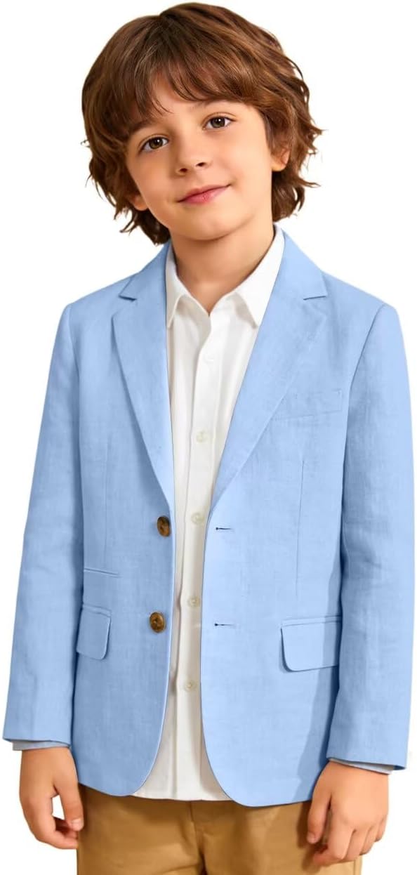 ROZU Boys Linen Suit Jacket Summer Casual Sport Coats Wedding Guest Outfit Linen Blazer for Boy School Uniform Beach Wedding