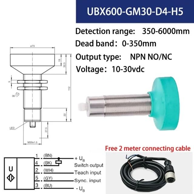 NURII Sensor de proximidad M30 Tipo L Sn: 350mm 6000mm NPN PNP Sensor de Distancia ultrasónico analógico 10-30V CC(6M NPN NO NC)