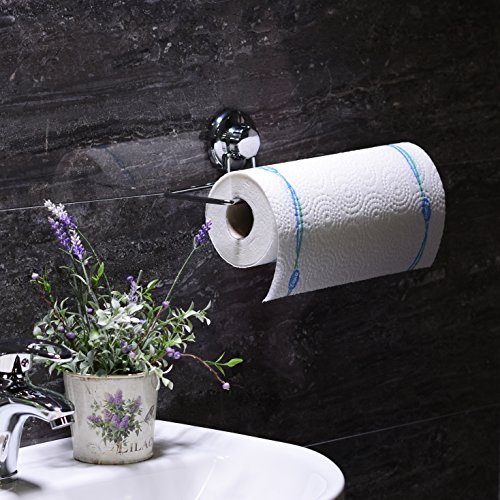 HASKO Accessories - Suction Cup Paper Towel Holder- Chrome Plated Stainless Steel Bar for Bathroom & Kitchen (Chrome)