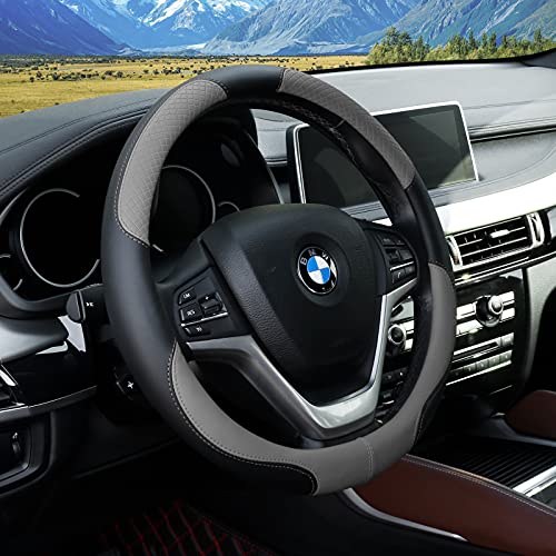 Achiou Steering Wheel Cover Universal 14.5 - 15.25 inch Steering Wheel Covers for Men Women with Classic Embossing Comfortable Soft Durable