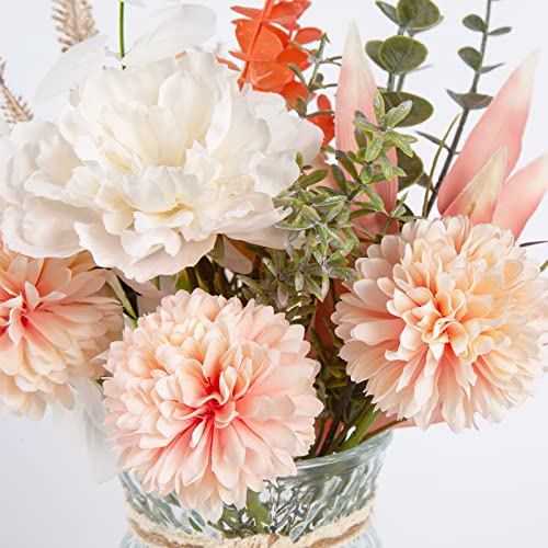 Cewor Fake Flowers With Vase Artificial Flowers With Vase Champagne Silk Flowers Arrangements In Vase For Home Farmhouse Office Coffee Table Decoration Living Room Bathroom Plant Decor #TOP2