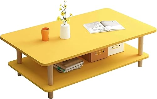 Mesa de Centro Modern MDF Coffee Table Minimalist Double-Layer Tea Table wStorage Shelf Rectangular Center Table for Living Room Apartment Small