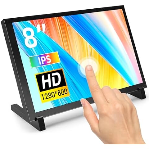 ELECROW Touchscreen Monitor 8 inch Small Portable Monitor IPS 1280x800 Touch Screen Compatible with Raspberry Pi 5/400/4/3 Win 11/10/8/7 Jetson Nano Cover