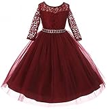 Big Girls' Dress Lace Top Rhinestones Tulle Holiday Christmas Party Flower Girl Dress Burgundy Size...