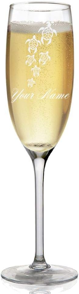 Champagne Glass, Sea Turtle Family, Personalized Engraving Included