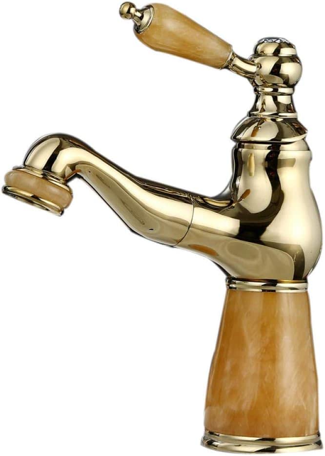 Robinet de lavabo de salle de bains doré avec mitigeur d'évier chaud et froid
