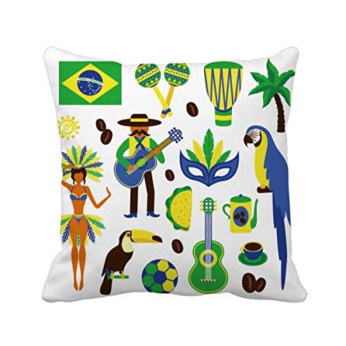 Housse de coussin carré motif perroquet et café du Brésil