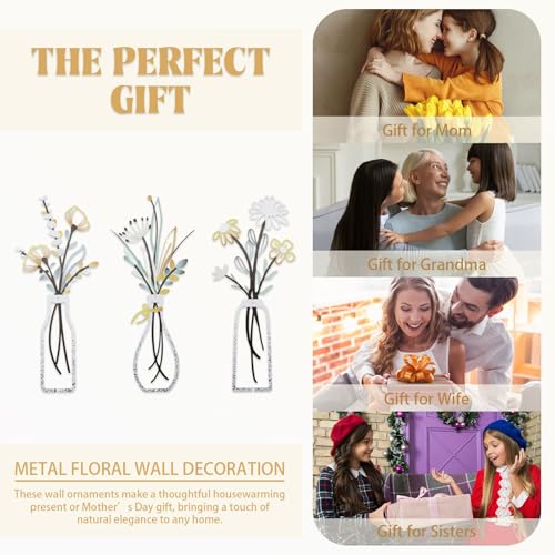Décoration murale en métal design : triptyque floral rustique Diakey