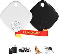 Kit 2 Rastreadores Bluetooth Compativel com iPhone IOS (App Buscar) Mochila Mala Pet Carro Chaves Alarme Sonoro Alcance Global GPS Localizador Premium